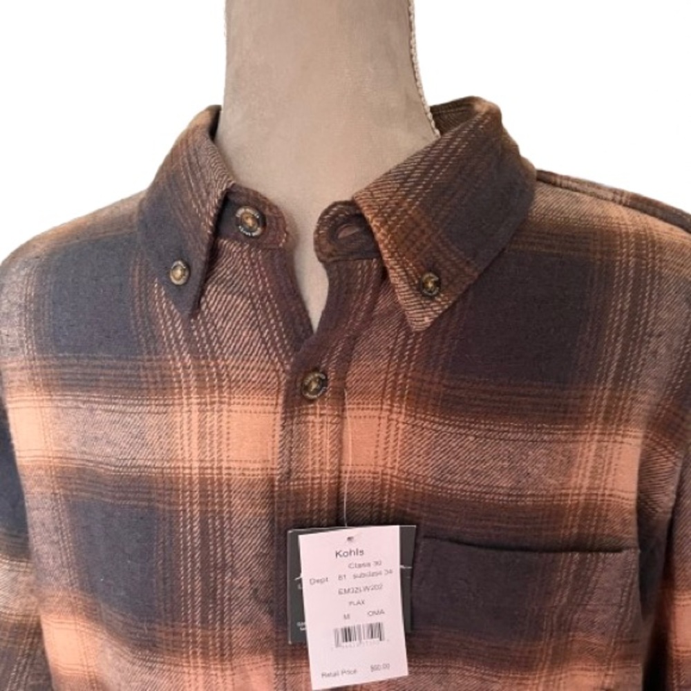Eddie Bauer Men's Plaid Shirt in Brown and Black NWT - Picture 3 of 3